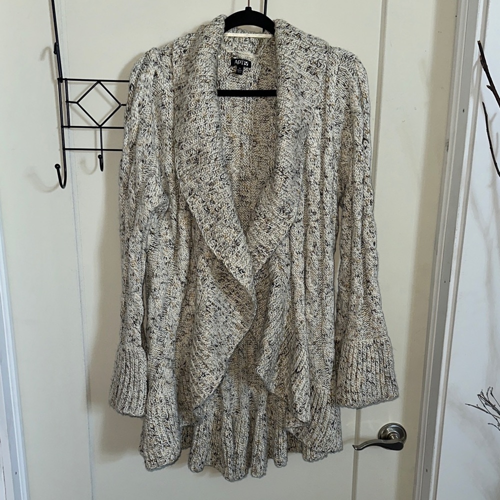 Apt. 9 Cream and Brown Knit Cardigan Sweater XL
